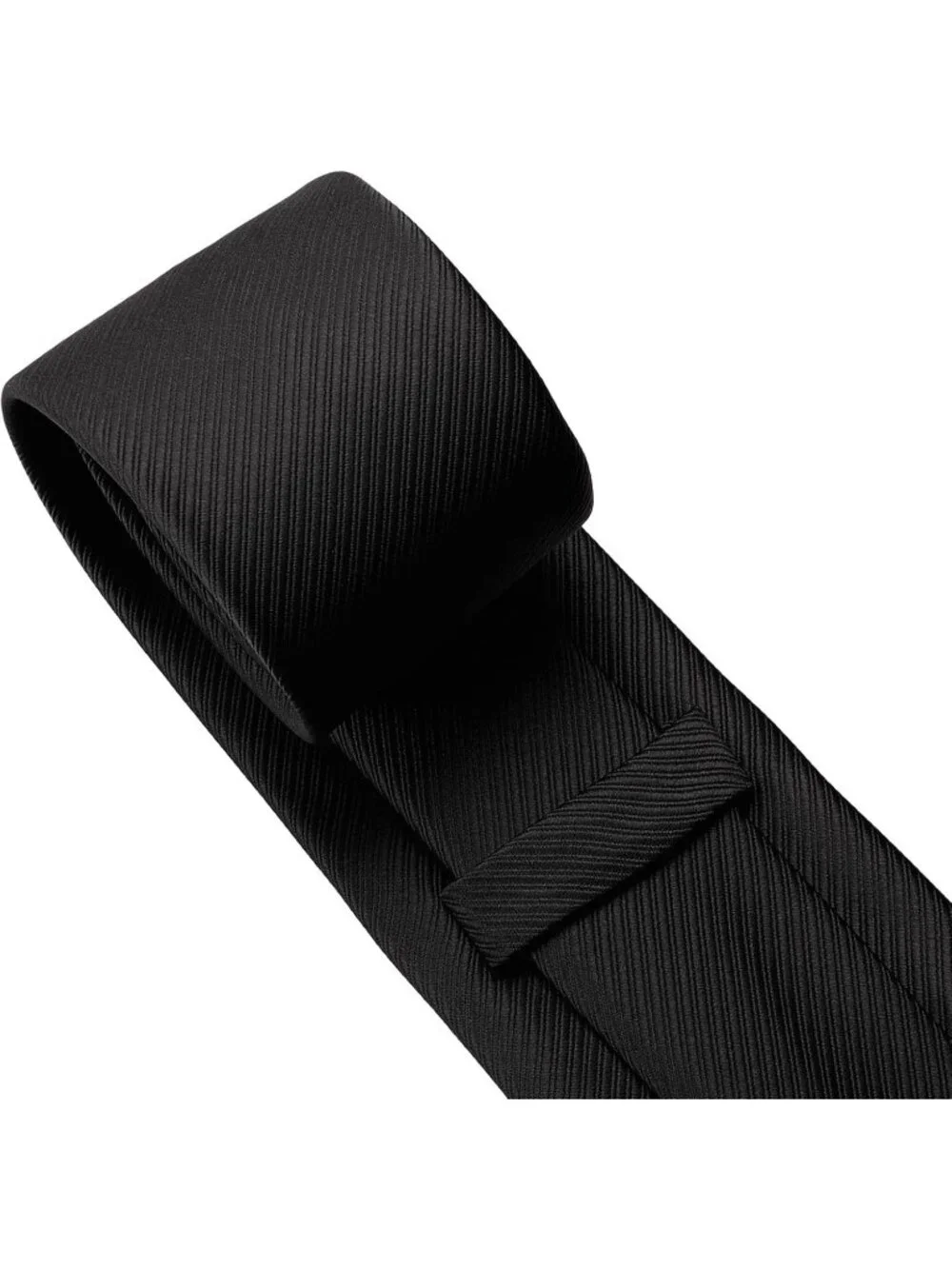 Men's Dark Black Solid Microfiber Plain Formal Silk Necktie For Business Dress